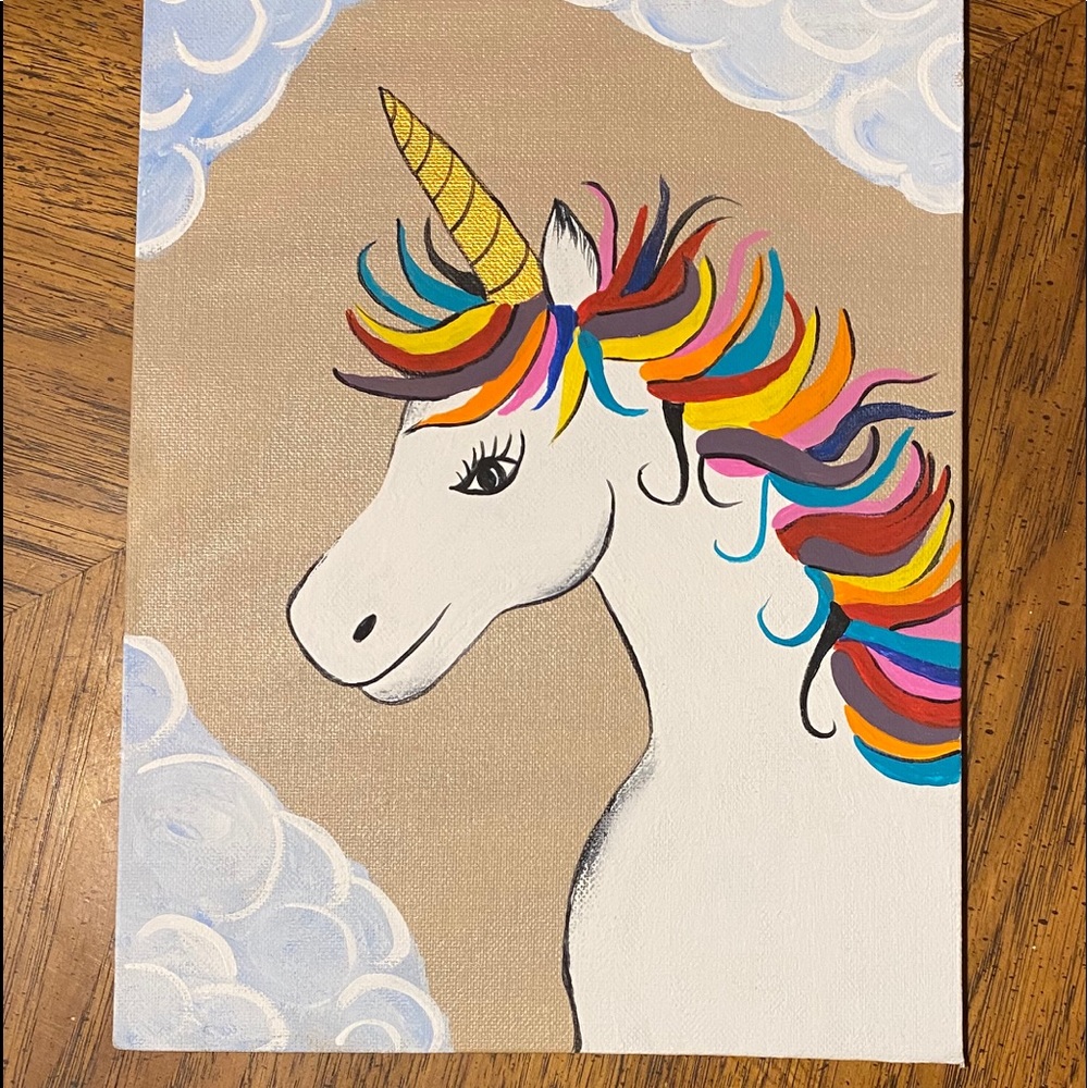 Hand painted colorful Unicorn art canvas board